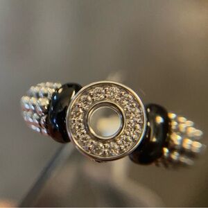 LAGOS Silver and Black Braided Ring with Donut Centerpiece